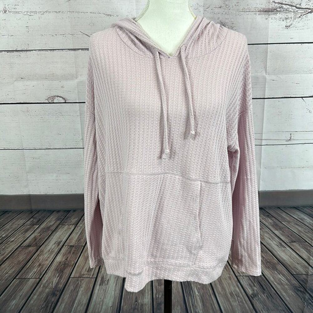 Chaser Shirt Womens Medium Purple Waffle Knit Pull Over Long Sleeve Thermal Hood